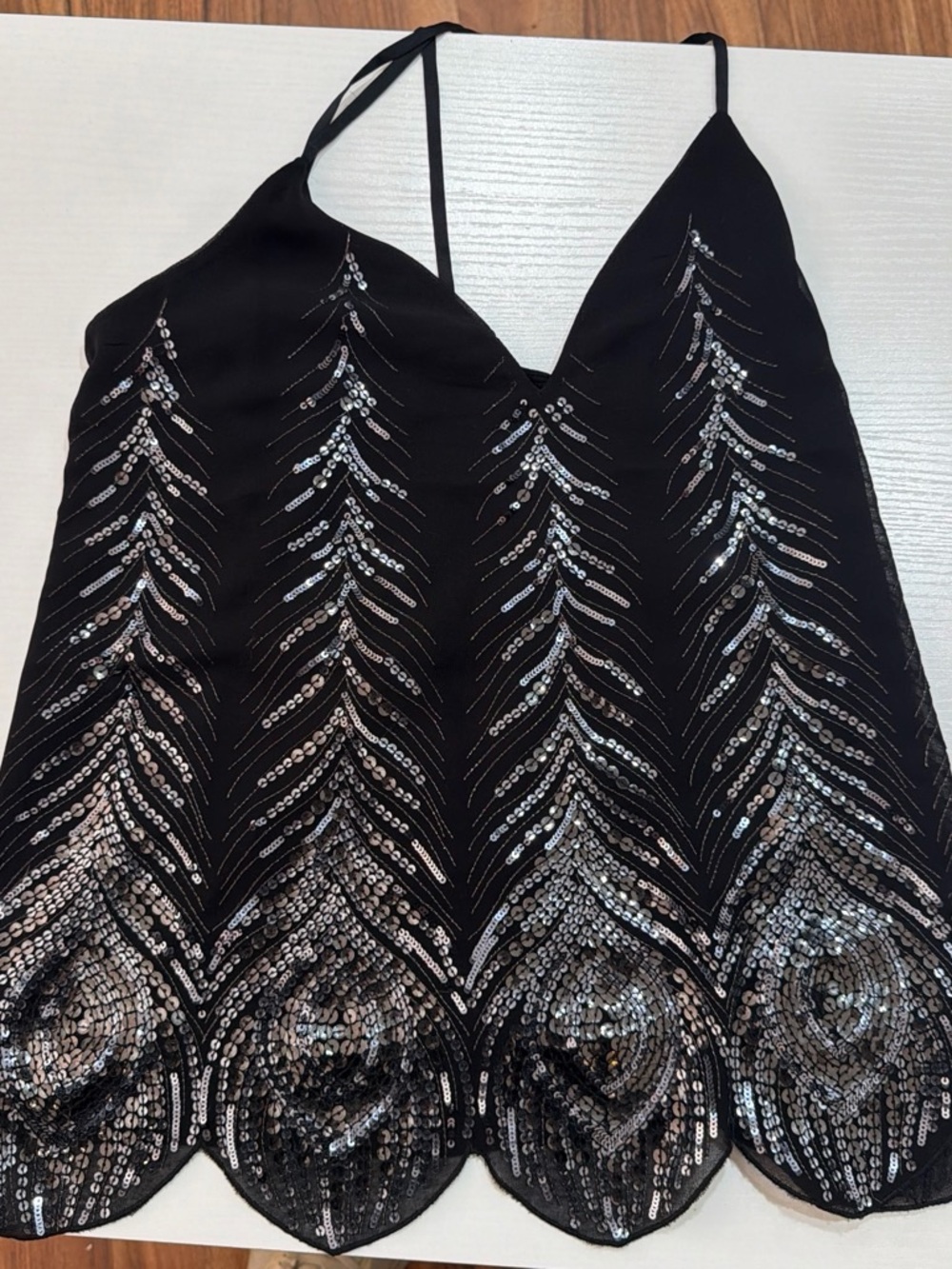 Express Black Tank Top with Silver Sequin Chevron Detail